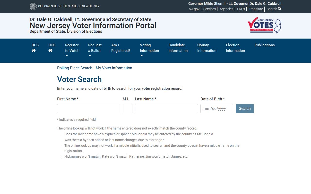 Cliffside Park residents directory New Jersey voter registration search form