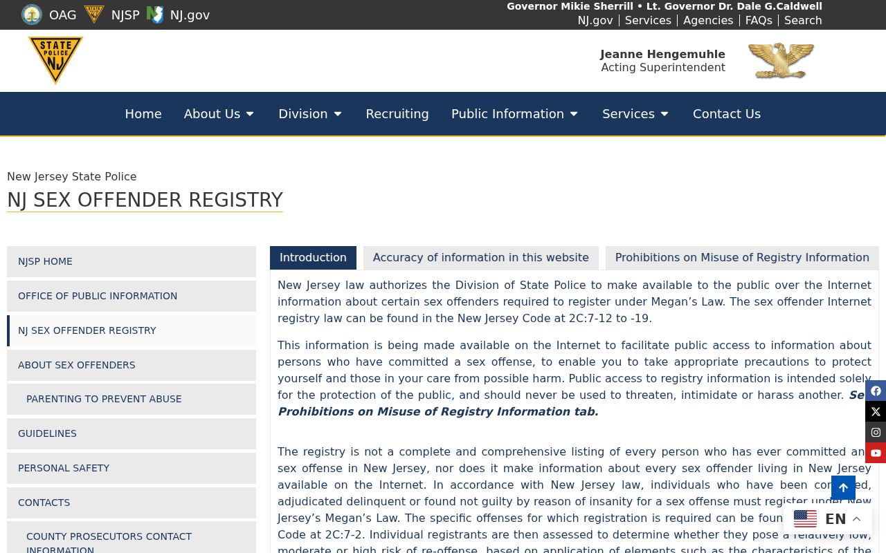 Cliffside Park residents directory New Jersey State Police registry landing page