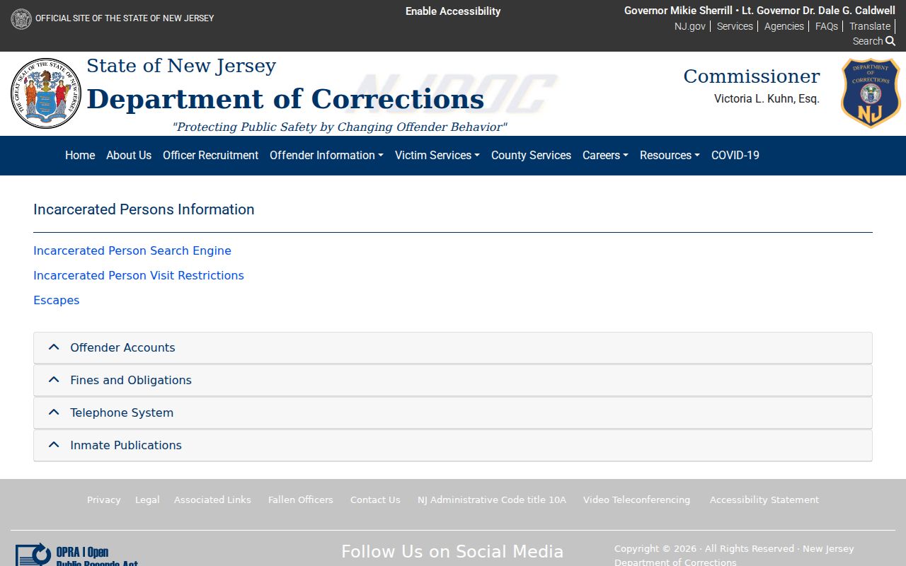 Cliffside Park residents directory New Jersey corrections information route