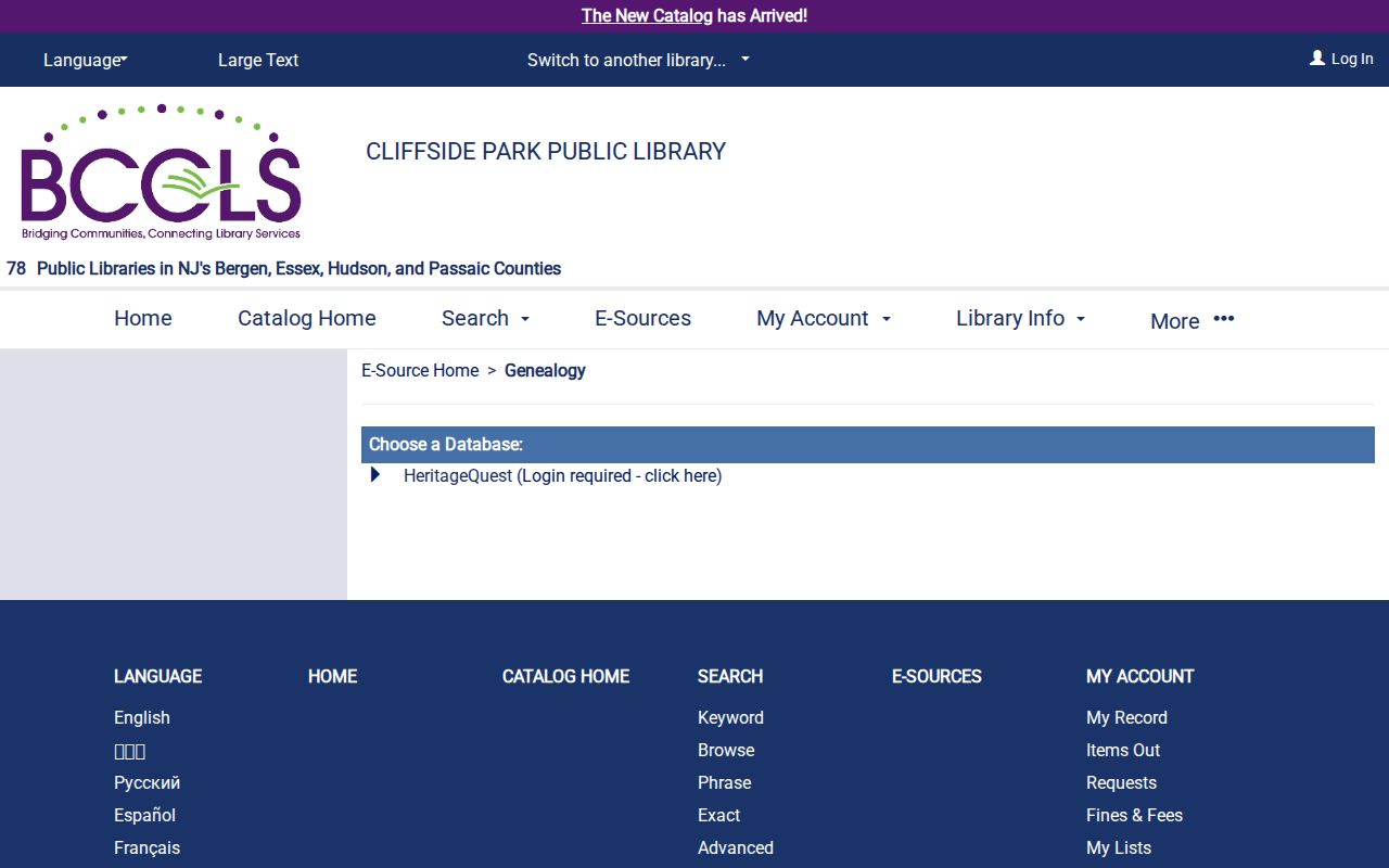 Cliffside Park previous residents BCCLS genealogy eSources access